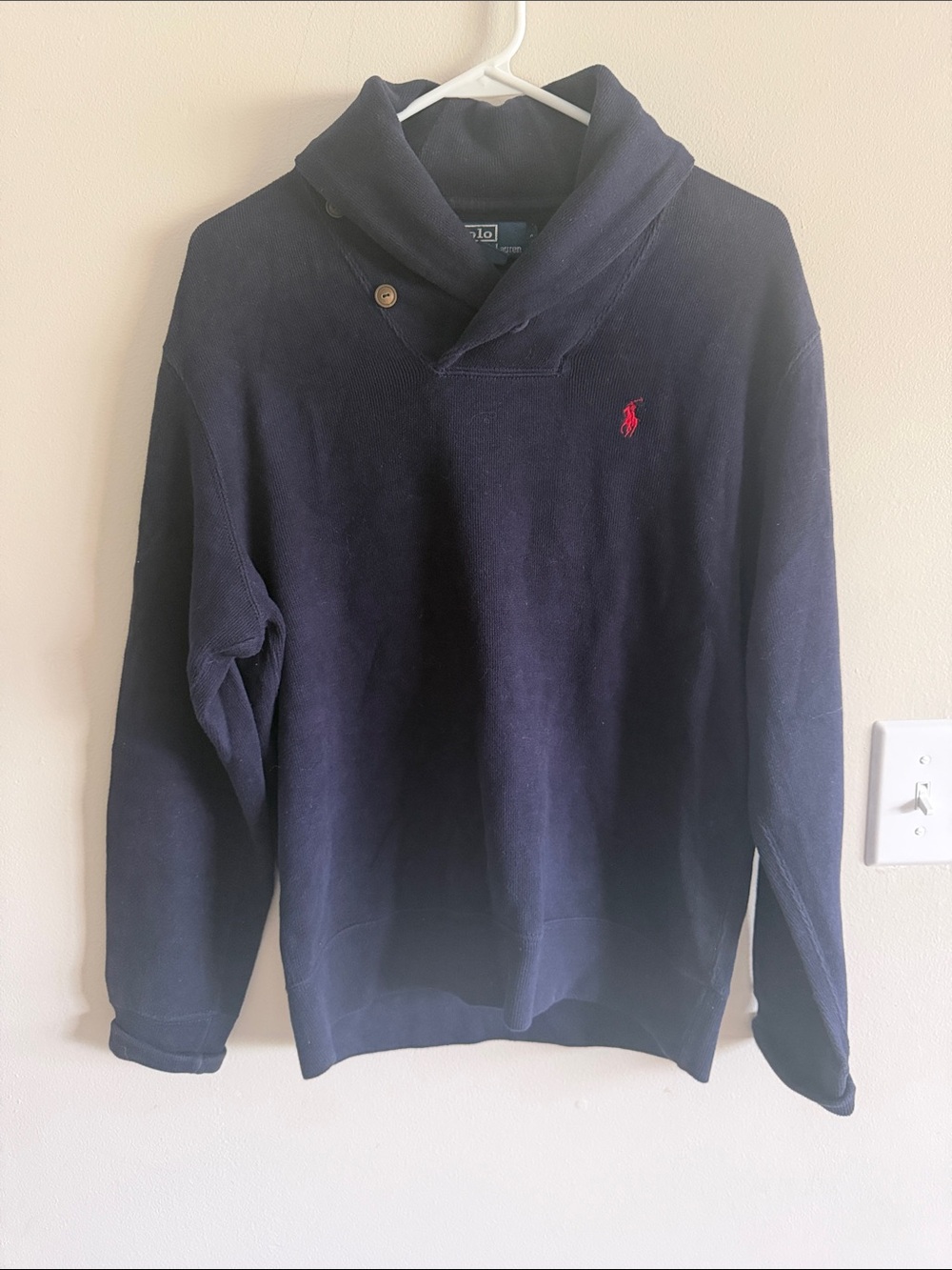 Polo by Ralph Lauren Navy Shawl-Collar Pullover with Red Pony